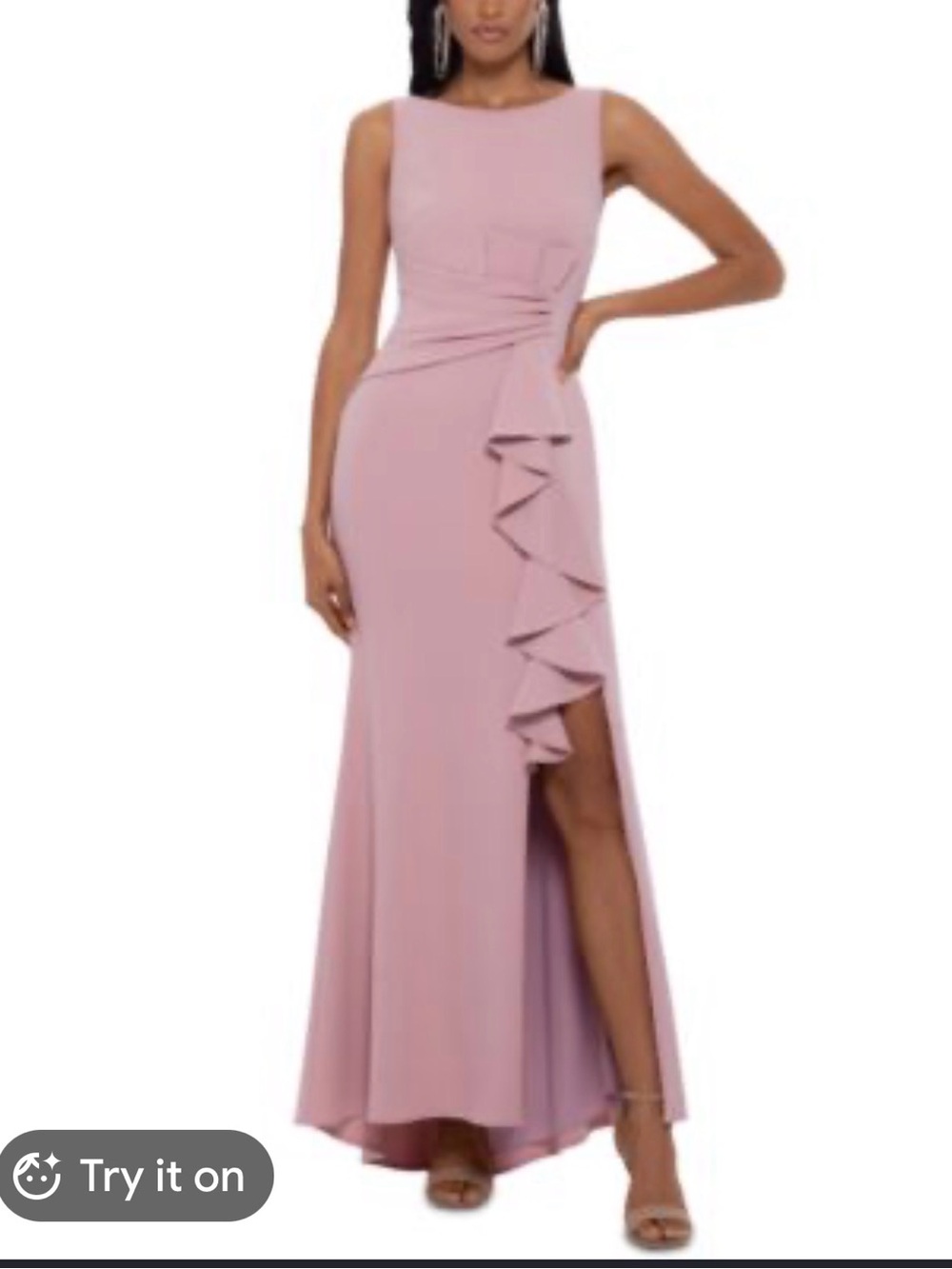 Betsy & Adam Blush Pink Sleeveless Ruffle High-Slit Maxi Dress